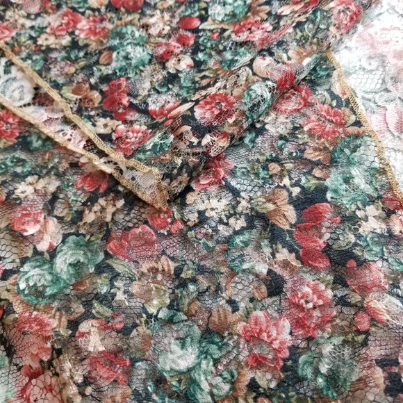 Ladies Floral Mesh Scarf with Shiny Peach Fringe 52 inches - Picture 6 of 7